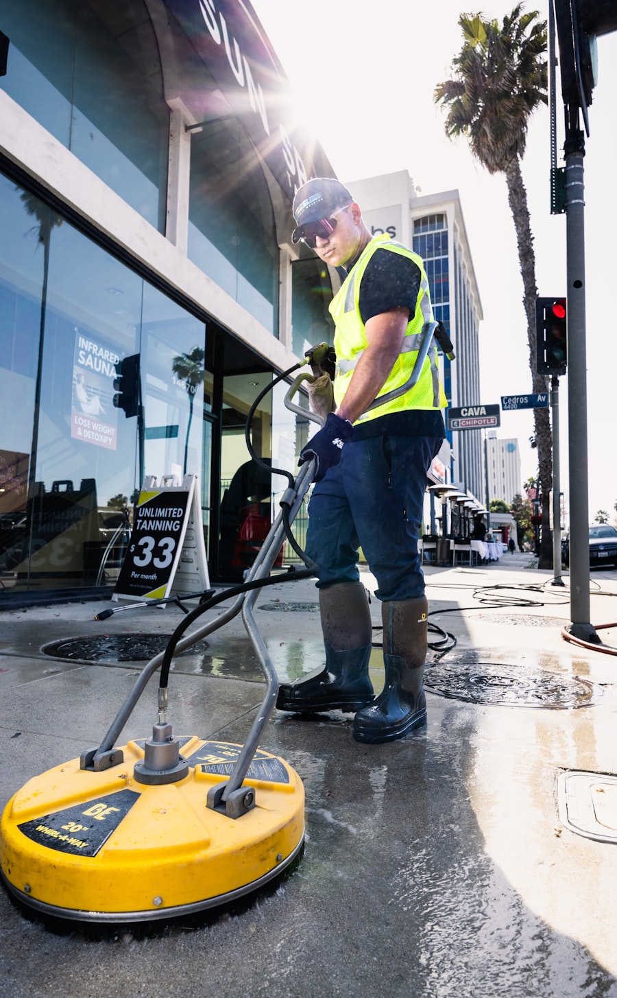 Pressure washing a driveway with a surface cleaner